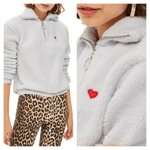topshop borg heart quarter zip pullover